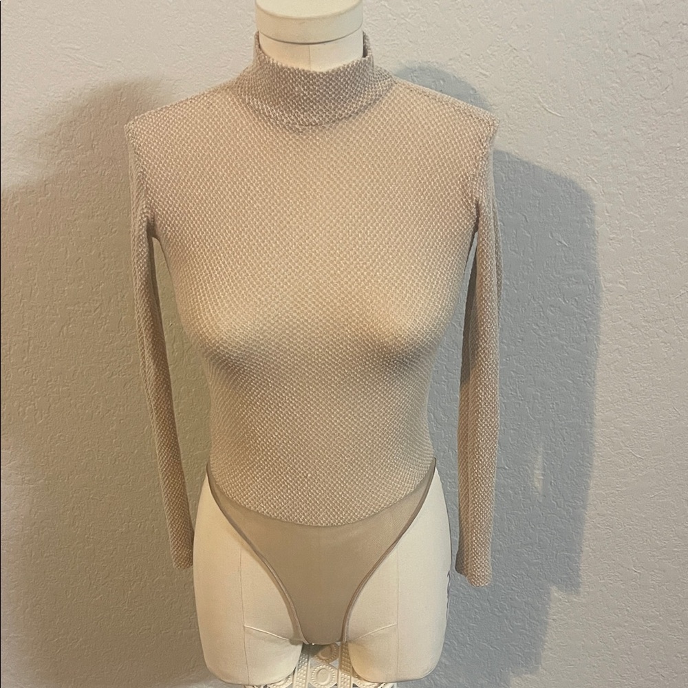 Cosabella Beige Mock Neck Long Sleeve Bodysuit